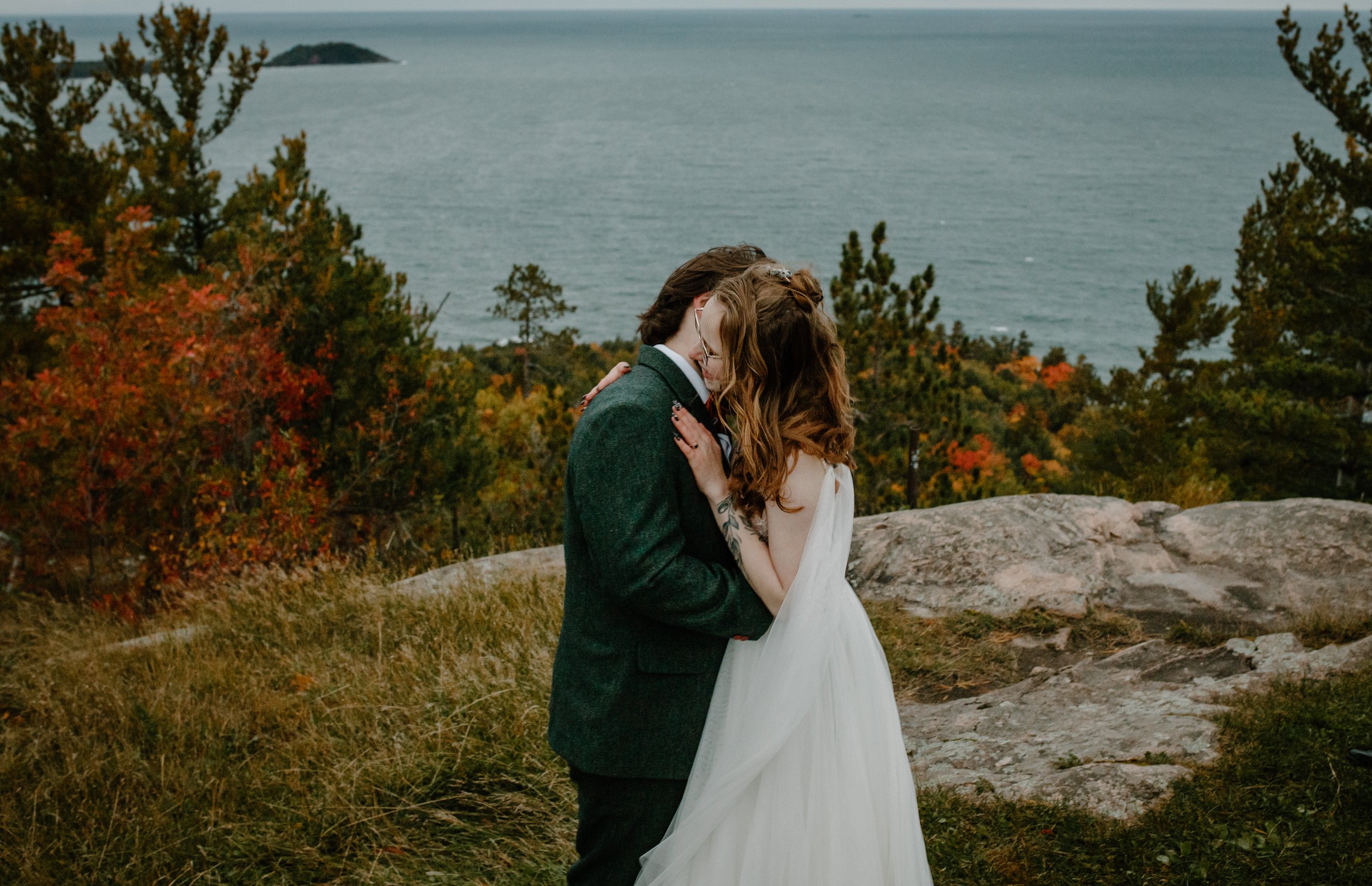 Elopement on top of Sugarloaf Mountain in Marquette, MI